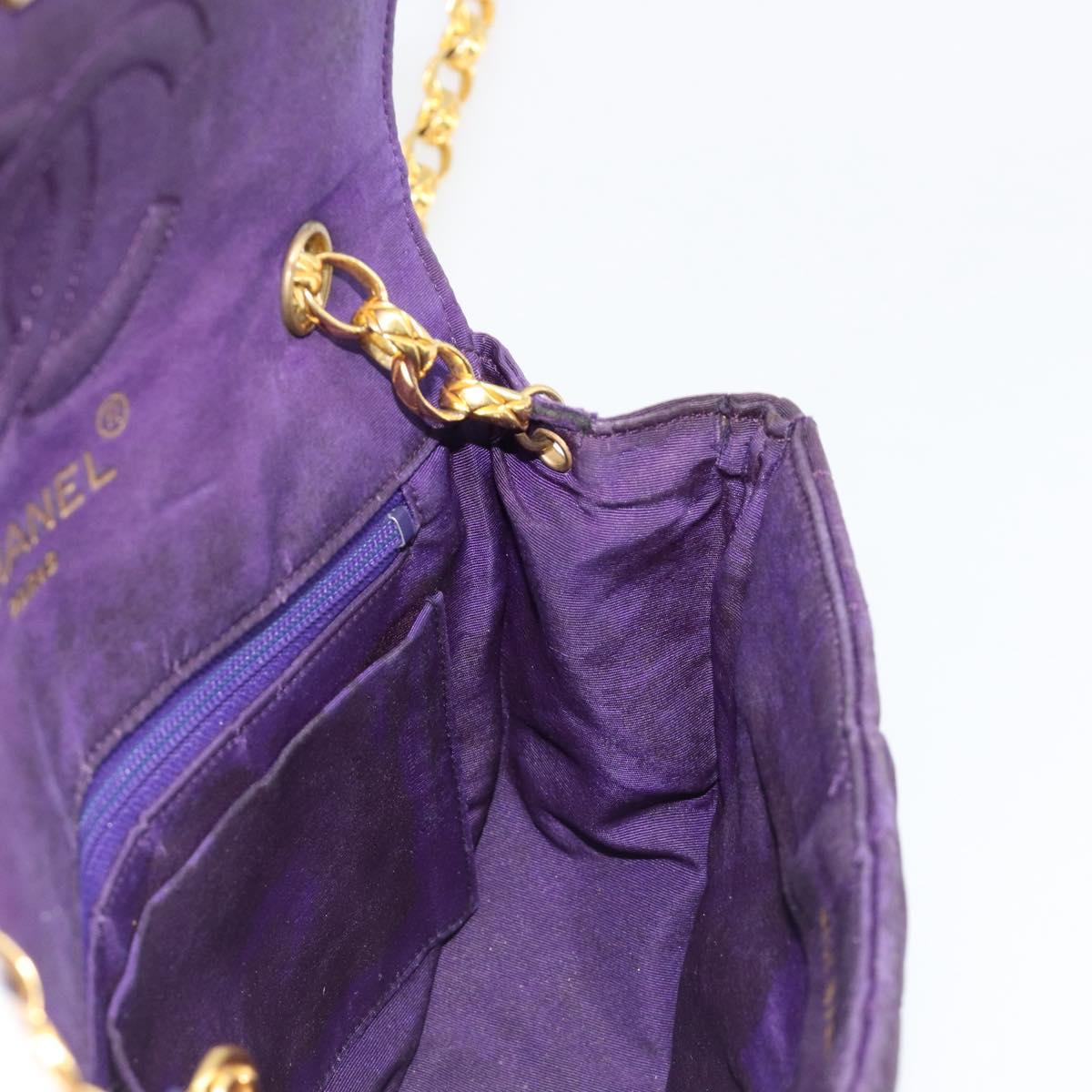 CHANEL Chain Shoulder Bag Satin Purple Gold CC Auth 185314