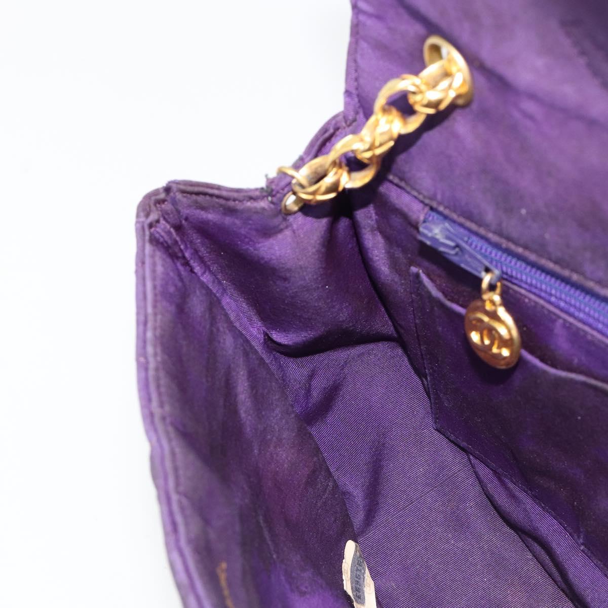 CHANEL Chain Shoulder Bag Satin Purple Gold CC Auth 185314