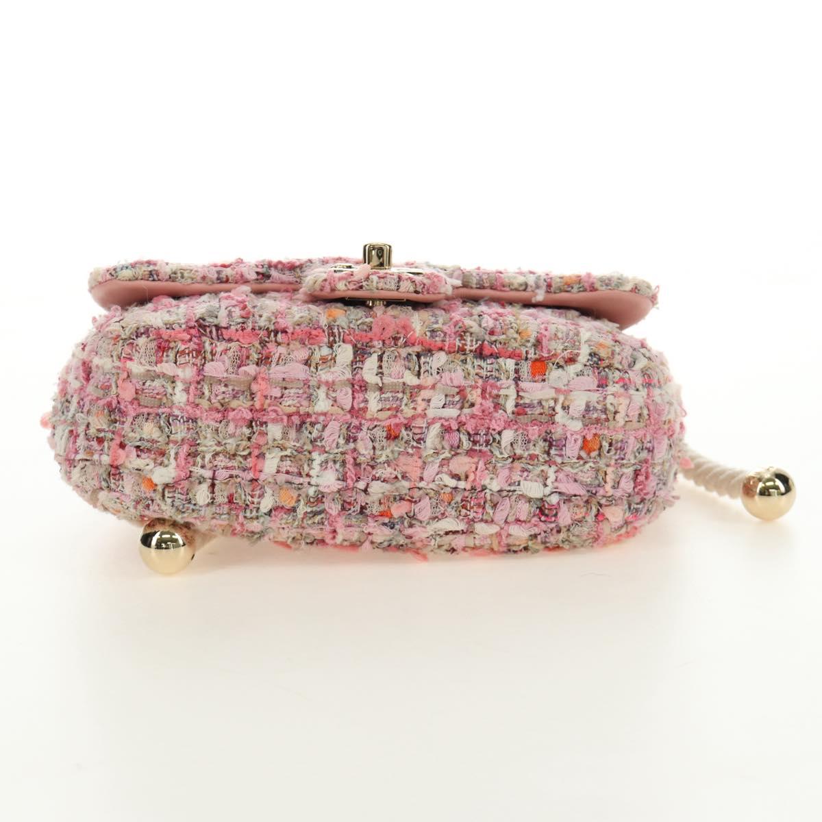 CHANEL Chain Shoulder Bag Tweed 2way Pink Gold CC Auth 185316M