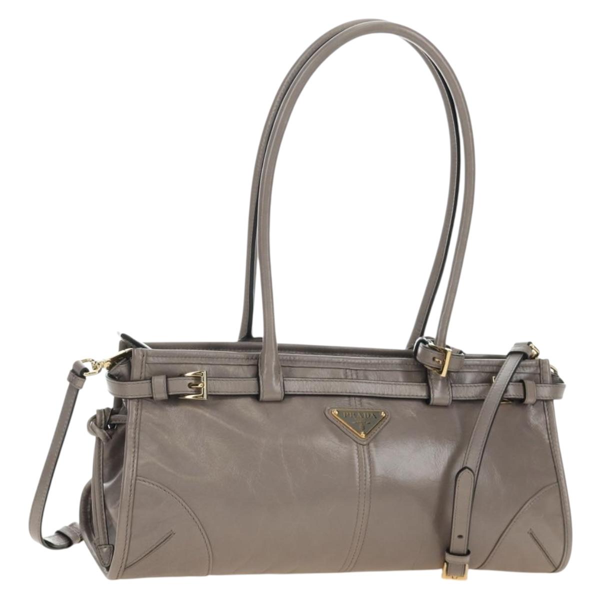 PRADA Bonnie Medium Shoulder Bag Leather 2way Gold Purple gray Auth 185323SM