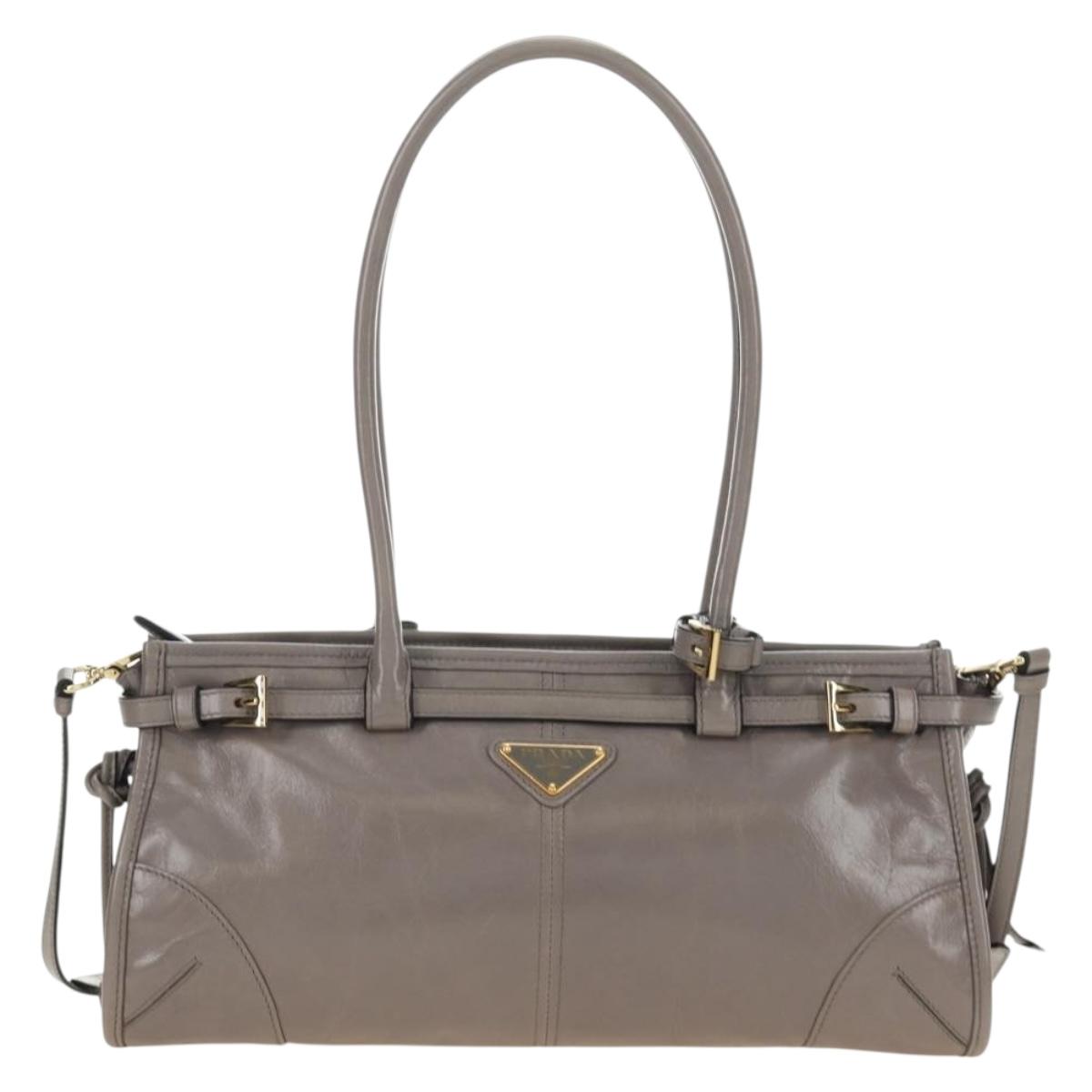 PRADA Bonnie Medium Shoulder Bag Leather 2way Gold Purple gray Auth 185323SM