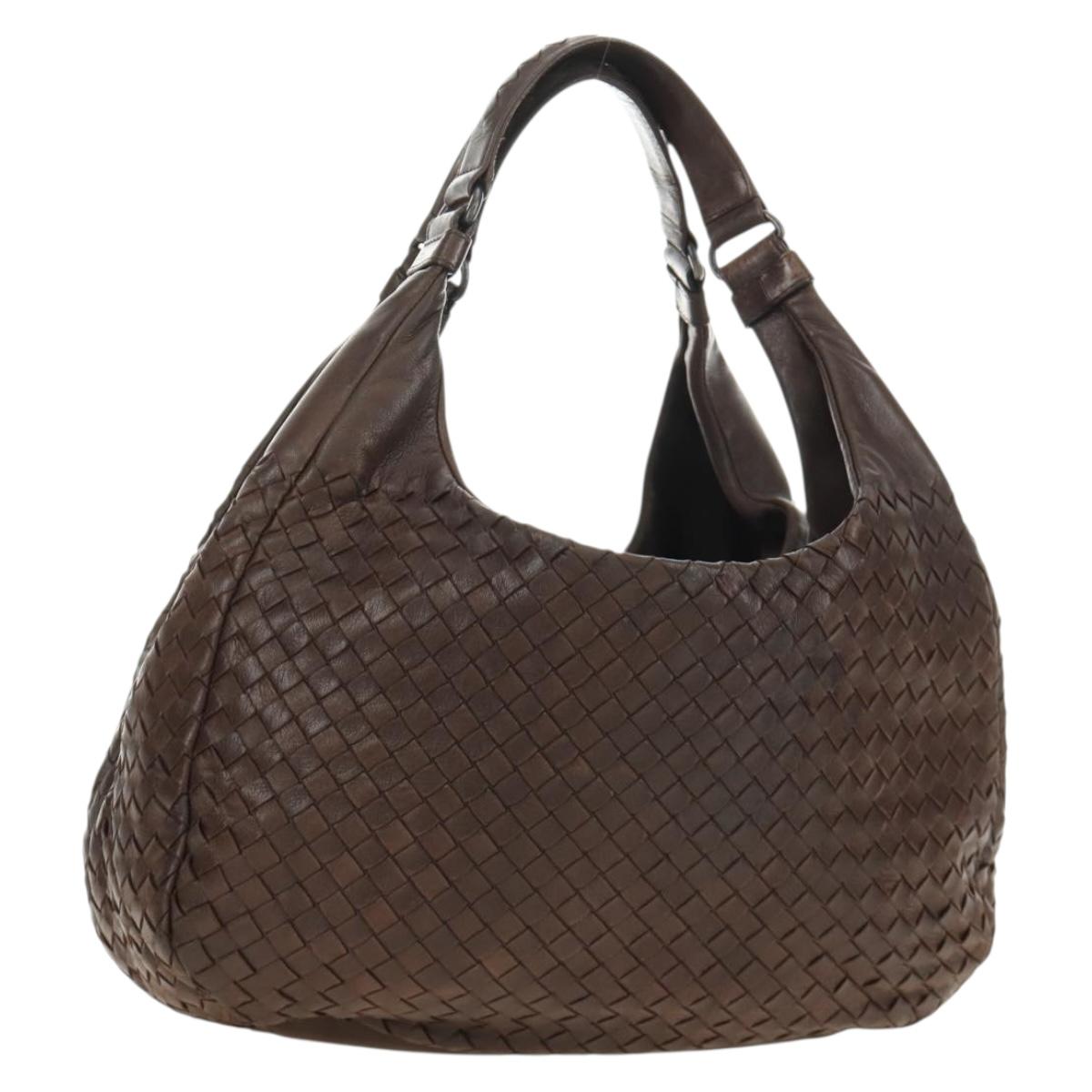 BOTTEGA VENETA INTRECCIATO Campana Shoulder Bag Leather Brown Auth 185326M
