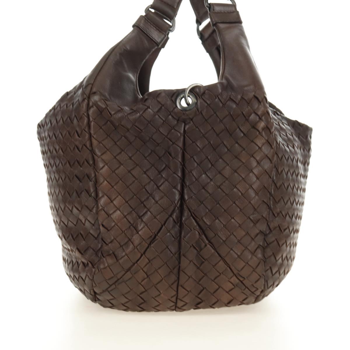 BOTTEGA VENETA INTRECCIATO Campana Shoulder Bag Leather Brown Auth 185326M
