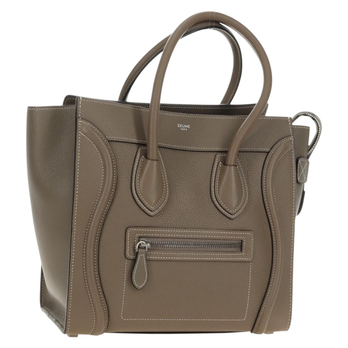 CELINE Luggage Micro Shopper Hand Bag Leather Gray Silver Auth 185329M