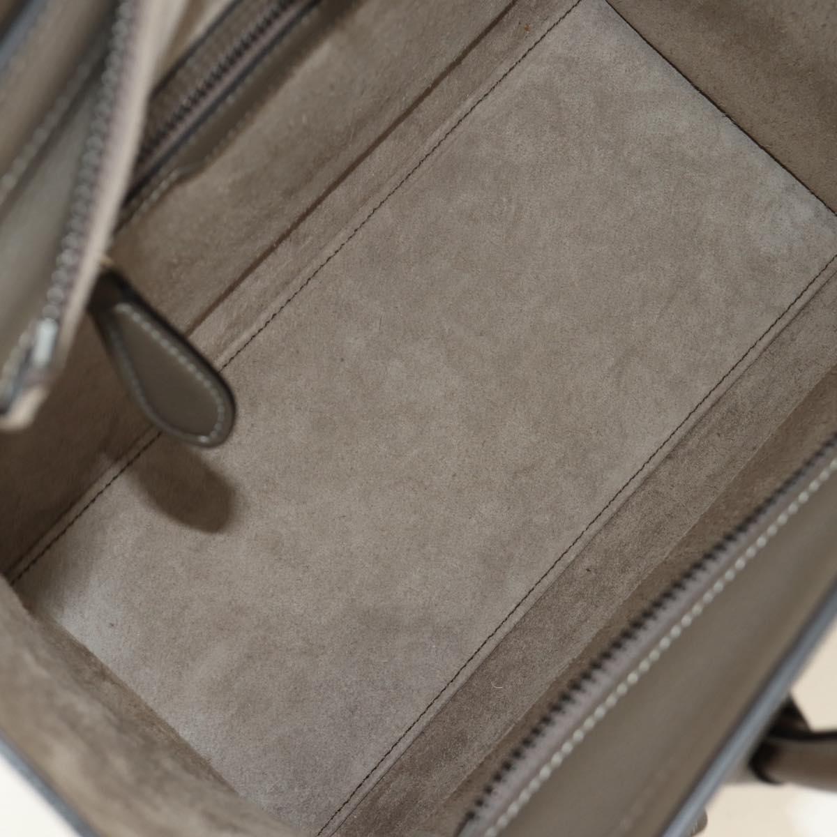 CELINE Luggage Micro Shopper Hand Bag Leather Gray Silver Auth 185329M