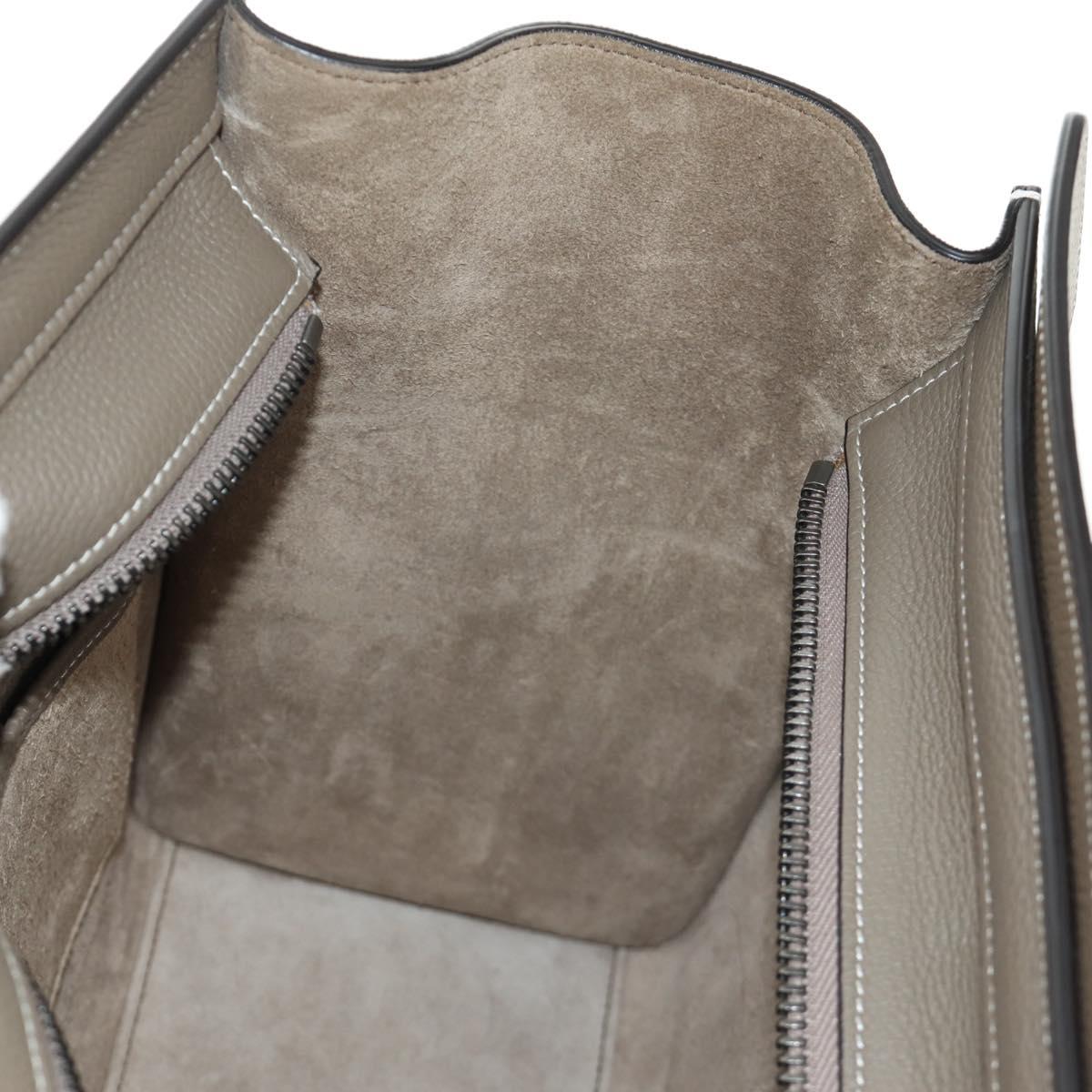 CELINE Luggage Micro Shopper Hand Bag Leather Gray Silver Auth 185329M