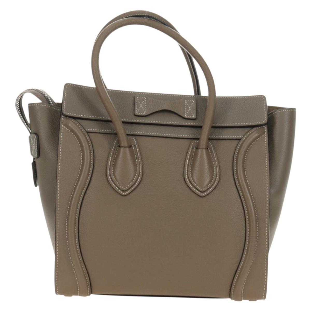 CELINE Luggage Micro Shopper Hand Bag Leather Gray Silver Auth 185329M