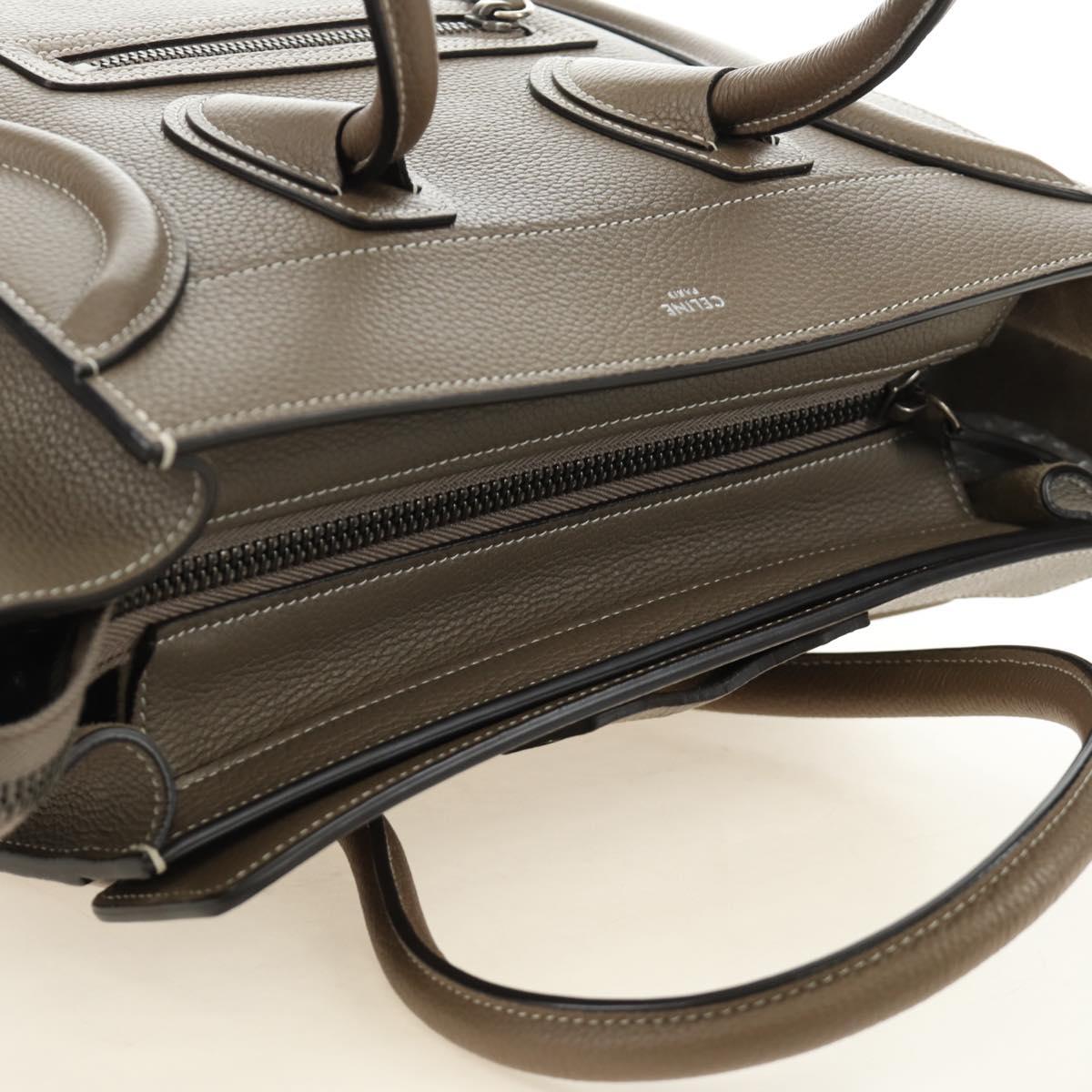 CELINE Luggage Micro Shopper Hand Bag Leather Gray Silver Auth 185329M