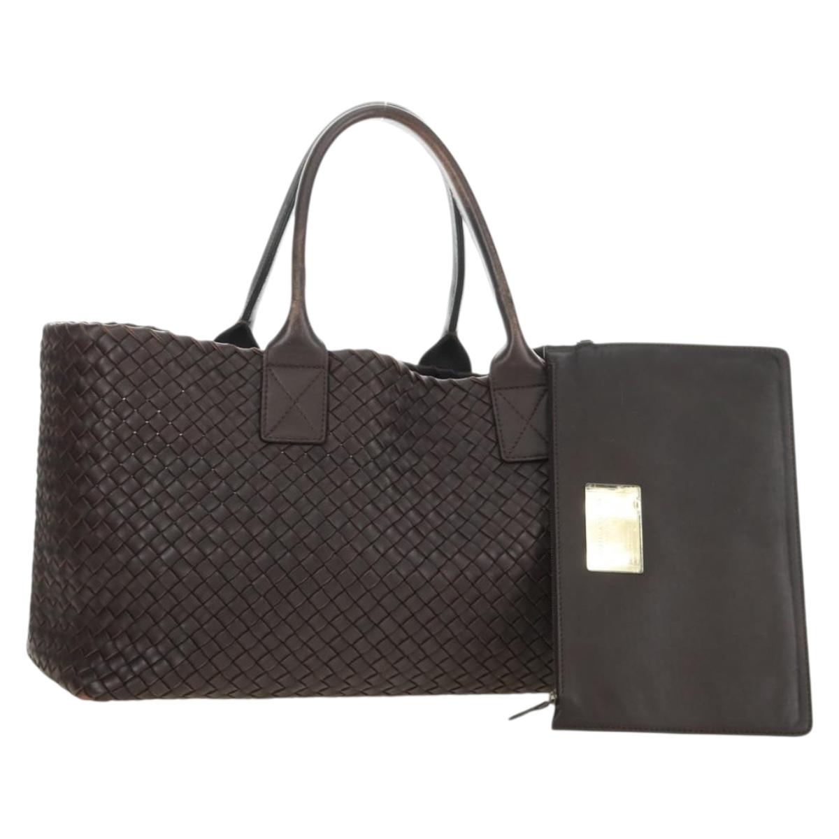 BOTTEGA VENETA INTRECCIATO Cabas MM Hand Bag Leather Brown Auth 185332SM