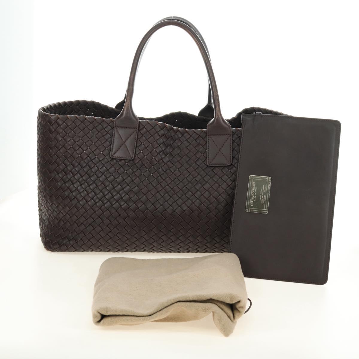 BOTTEGA VENETA INTRECCIATO Cabas MM Hand Bag Leather Brown Auth 185332SM