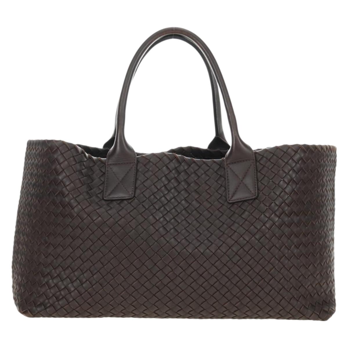 BOTTEGA VENETA INTRECCIATO Cabas MM Hand Bag Leather Brown Auth 185332SM