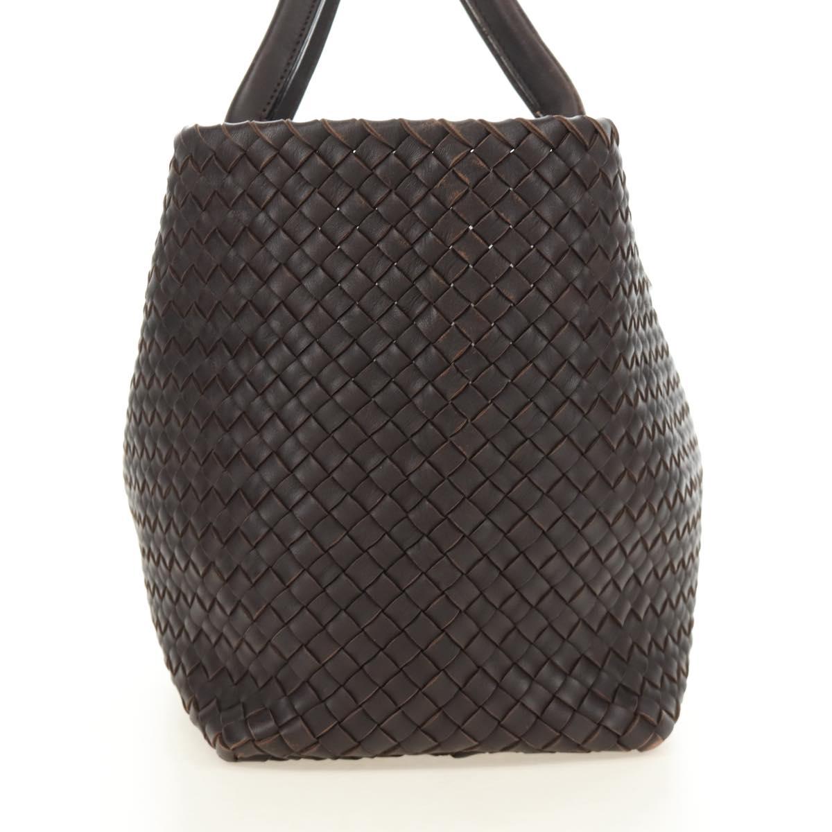 BOTTEGA VENETA INTRECCIATO Cabas MM Hand Bag Leather Brown Auth 185332SM