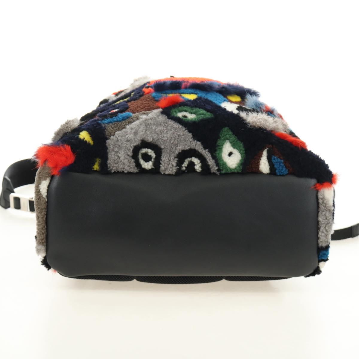FENDI Bore Backpack Fur Multicolor Silver Auth 185333M