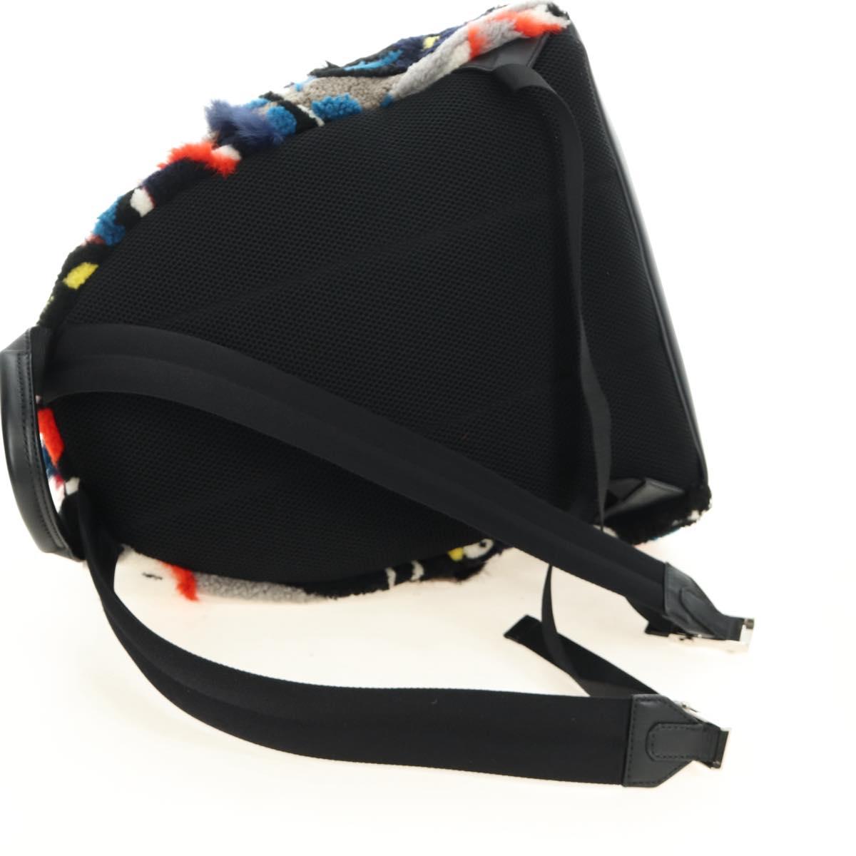 FENDI Bore Backpack Fur Multicolor Silver Auth 185333M