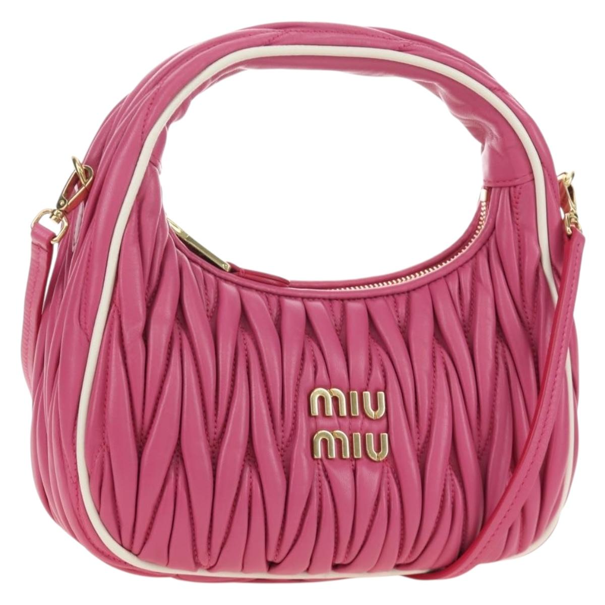 Miu Miu Matelasse Wonder Hand Bag Leather 2way Pink Gold Auth 185334SM