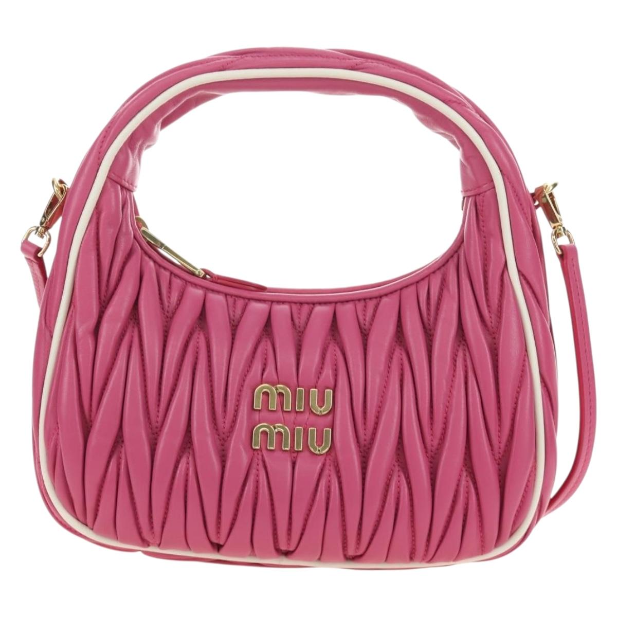 Miu Miu Matelasse Wonder Hand Bag Leather 2way Pink Gold Auth 185334SM