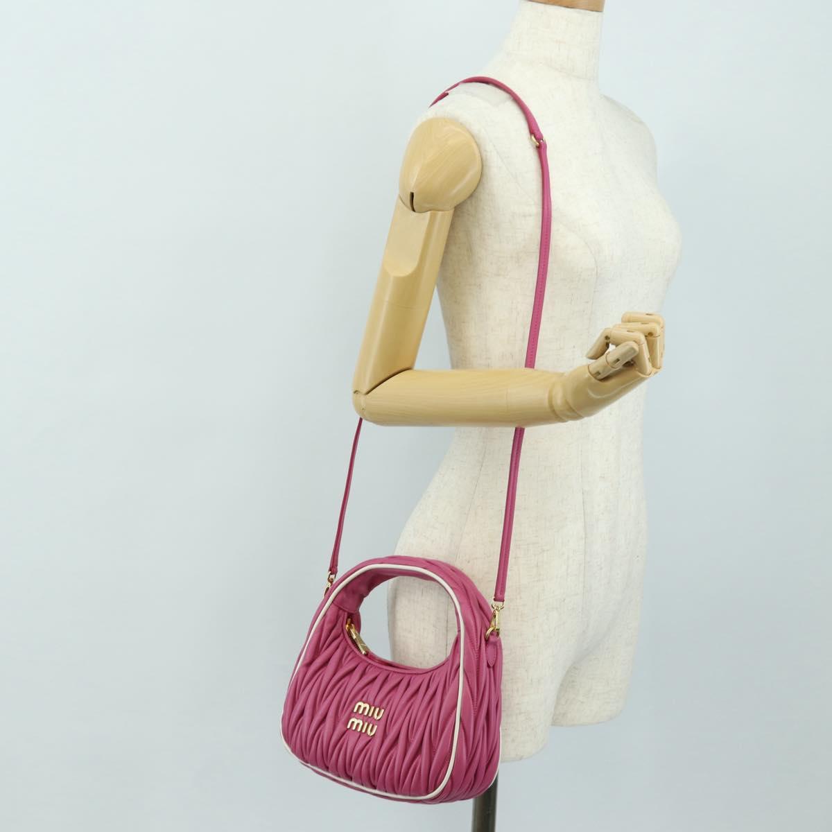 Miu Miu Matelasse Wonder Hand Bag Leather 2way Pink Gold Auth 185334SM