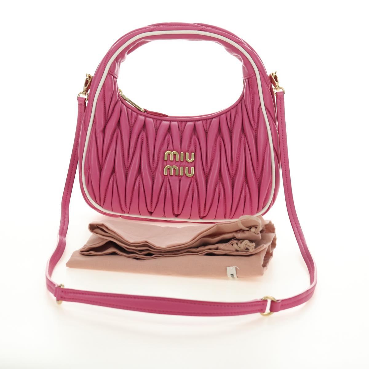 Miu Miu Matelasse Wonder Hand Bag Leather 2way Pink Gold Auth 185334SM