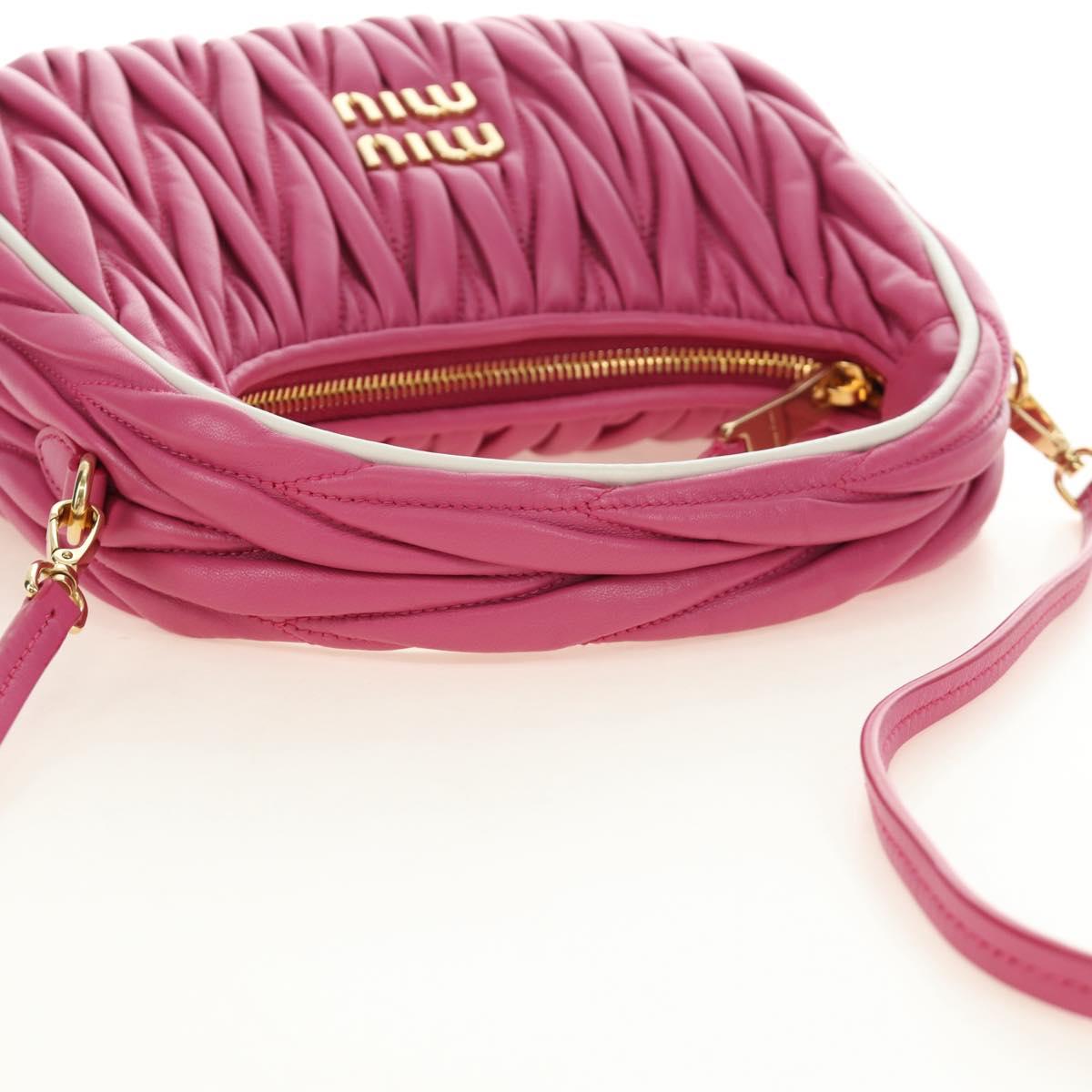 Miu Miu Matelasse Wonder Hand Bag Leather 2way Pink Gold Auth 185334SM