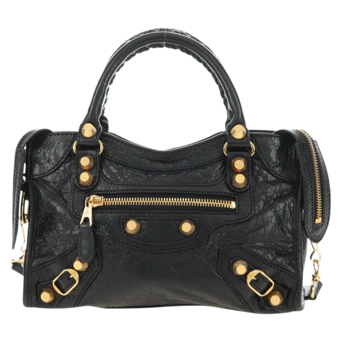 BALENCIAGA Mini City Hand Bag Leather 2way Black Gold 309544 Auth 185336SAM