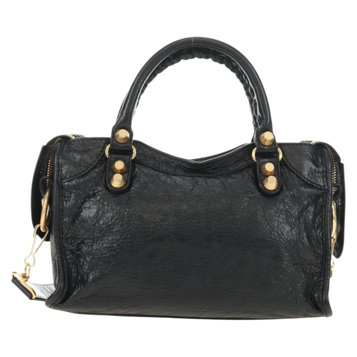 BALENCIAGA Mini City Hand Bag Leather 2way Black Gold 309544 Auth 185336SAM