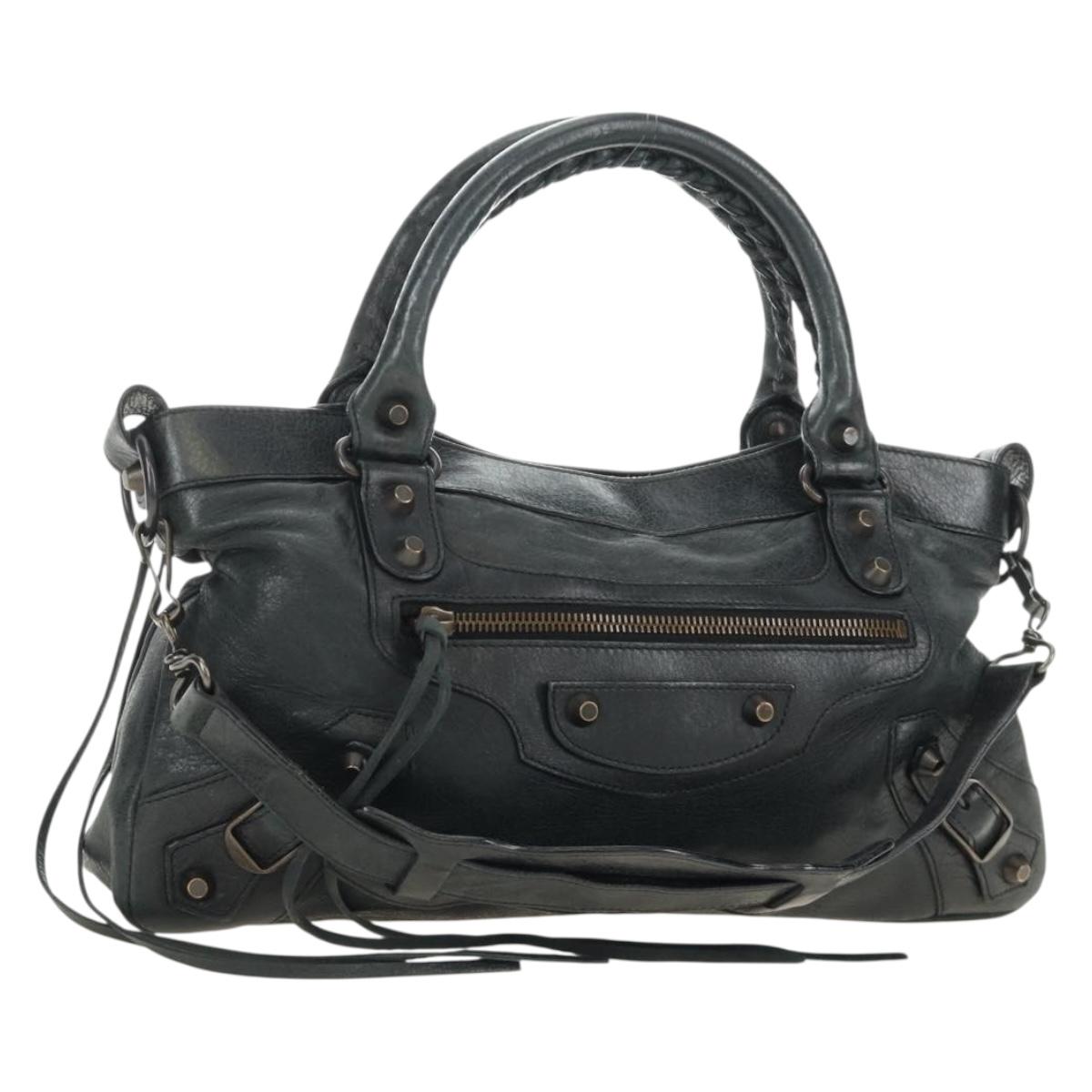 BALENCIAGA The First Hand Bag Leather 2way Navy 103208 Auth 185338M