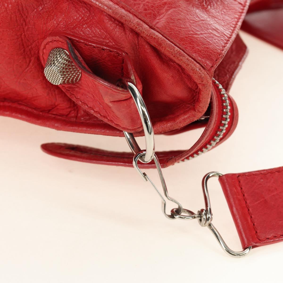 BALENCIAGA The Giant City Hand Bag Leather 2way Red Silver 173084 Auth 185342M