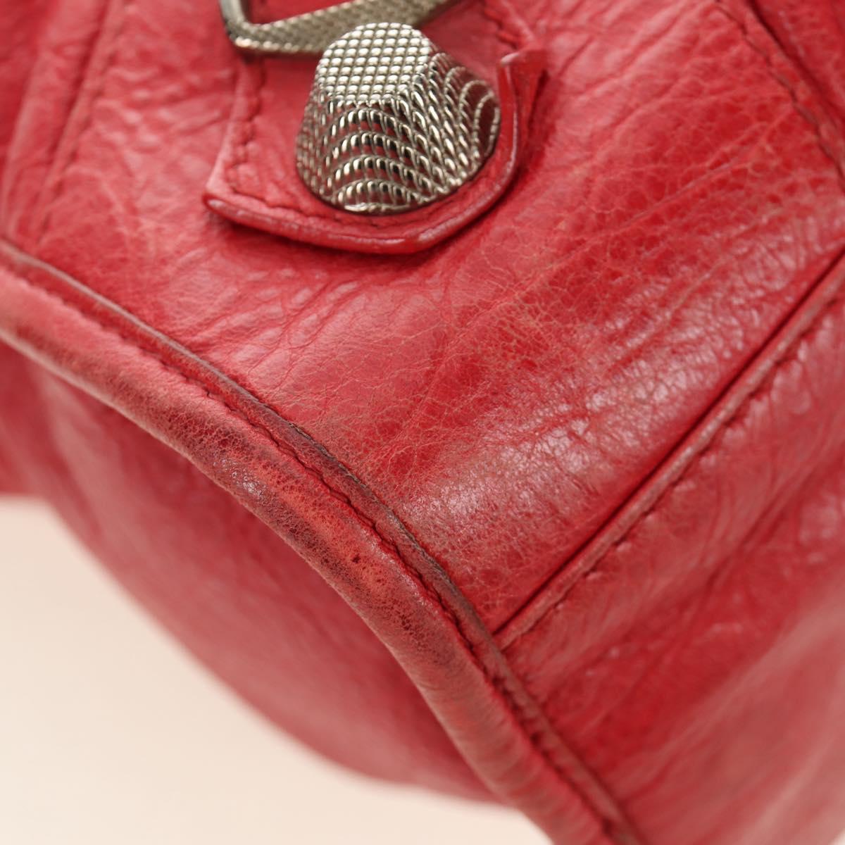 BALENCIAGA The Giant City Hand Bag Leather 2way Red Silver 173084 Auth 185342M