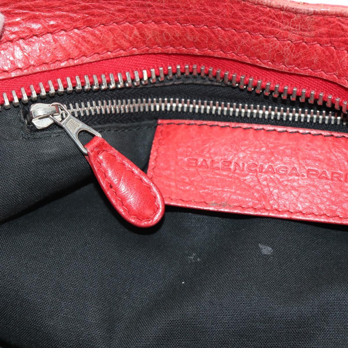 BALENCIAGA The Giant City Hand Bag Leather 2way Red Silver 173084 Auth 185342M