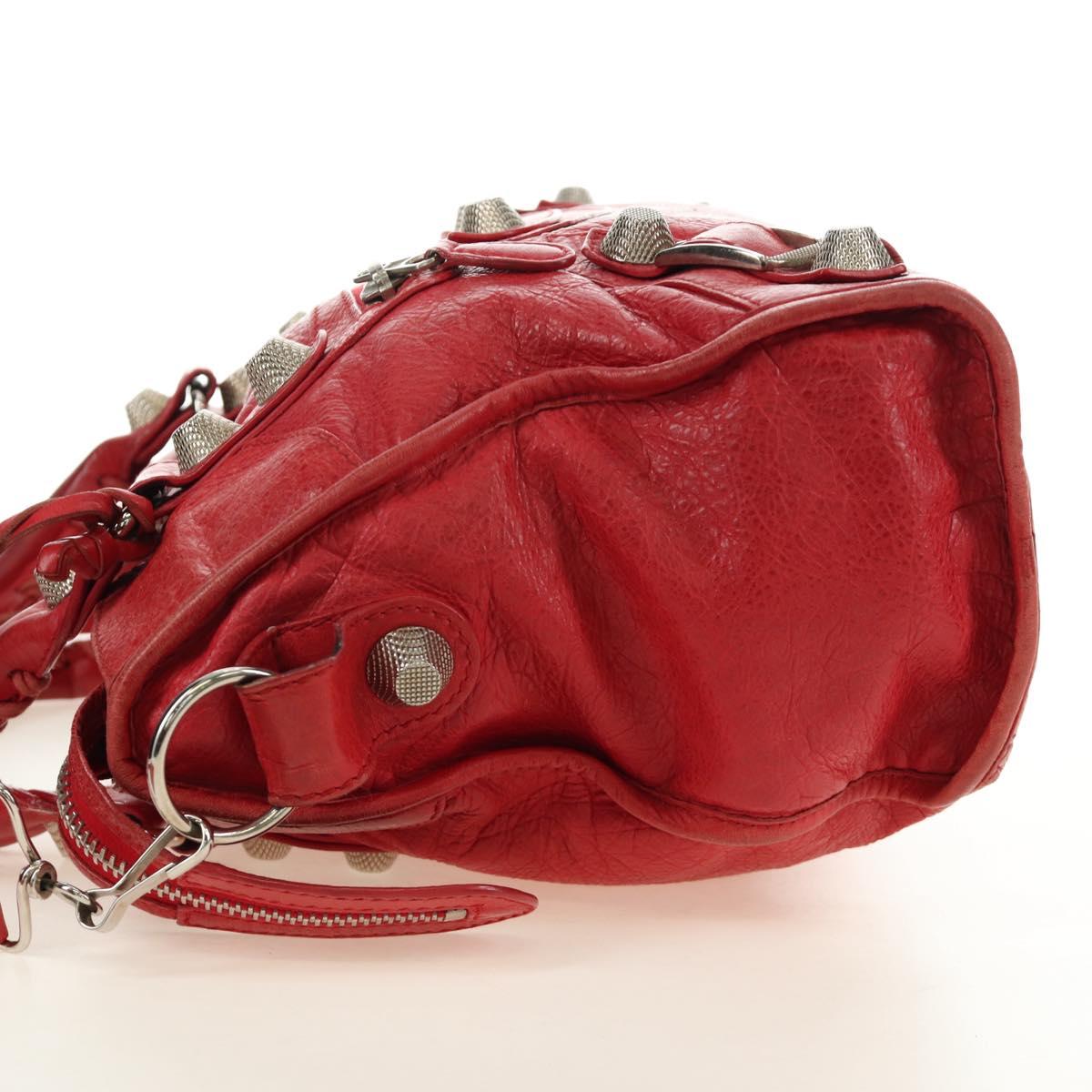BALENCIAGA The Giant City Hand Bag Leather 2way Red Silver 173084 Auth 185342M