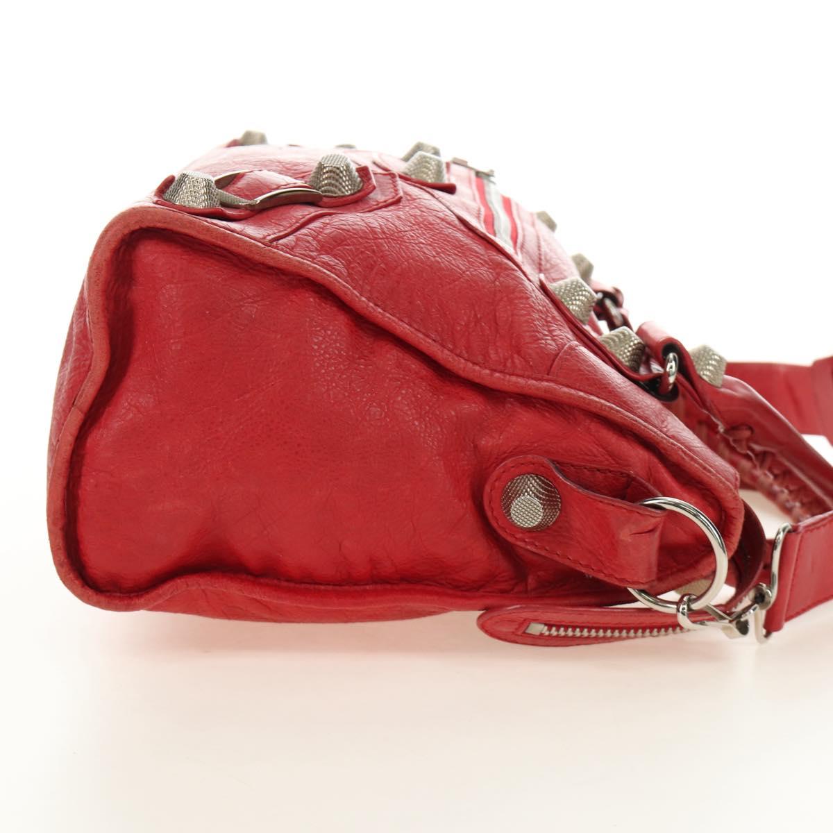 BALENCIAGA The Giant City Hand Bag Leather 2way Red Silver 173084 Auth 185342M