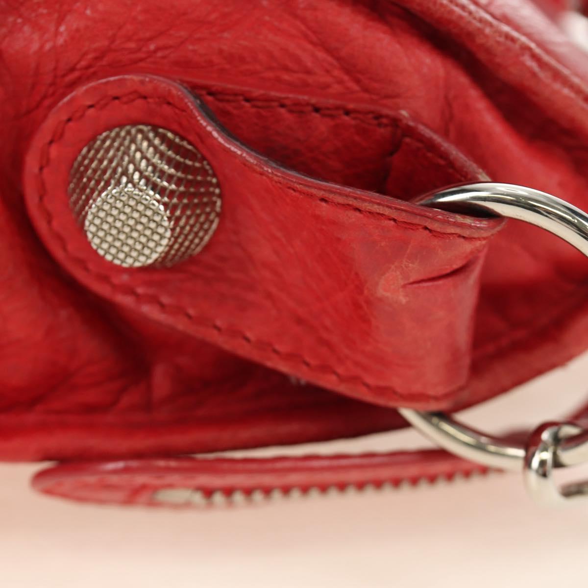 BALENCIAGA The Giant City Hand Bag Leather 2way Red Silver 173084 Auth 185342M