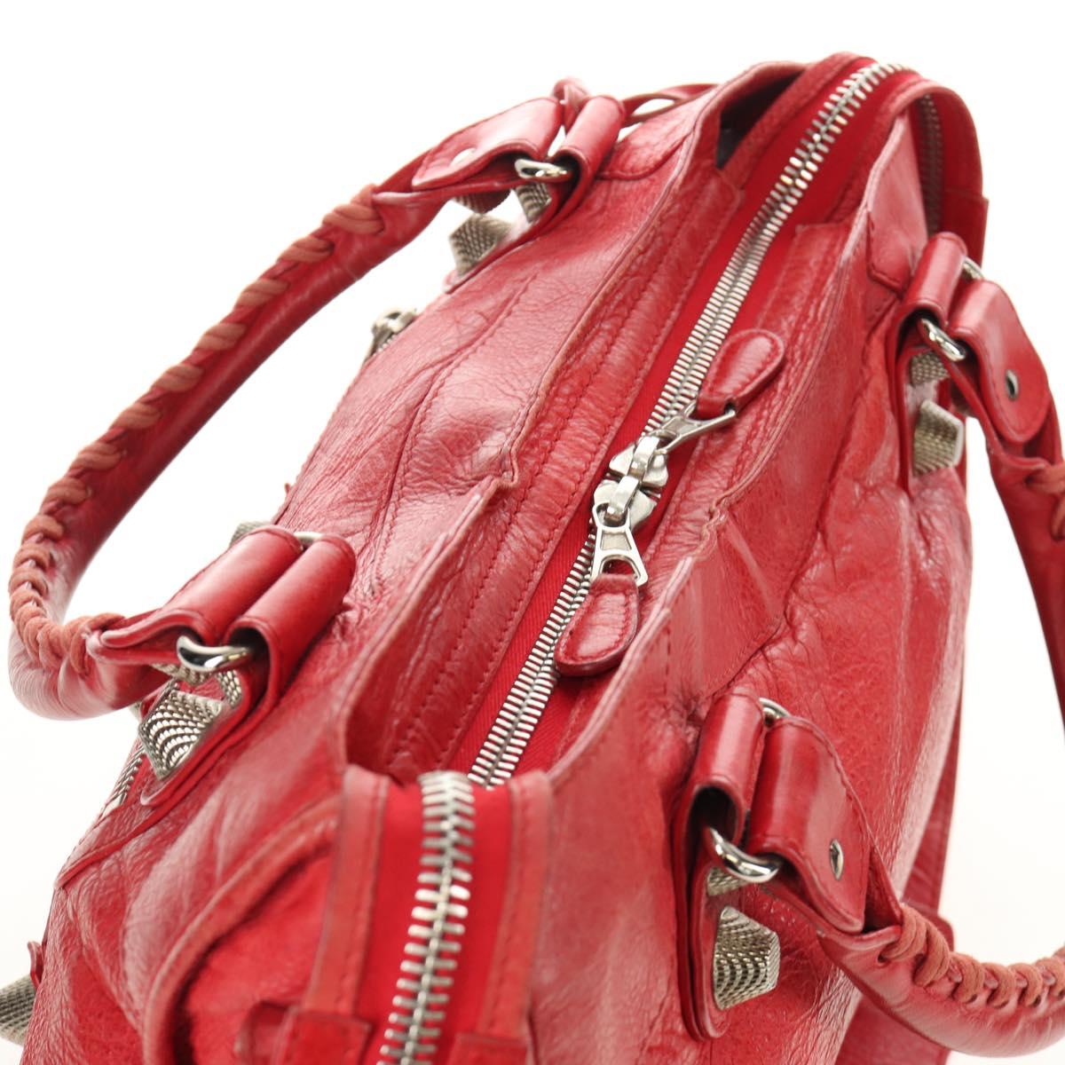 BALENCIAGA The Giant City Hand Bag Leather 2way Red Silver 173084 Auth 185342M