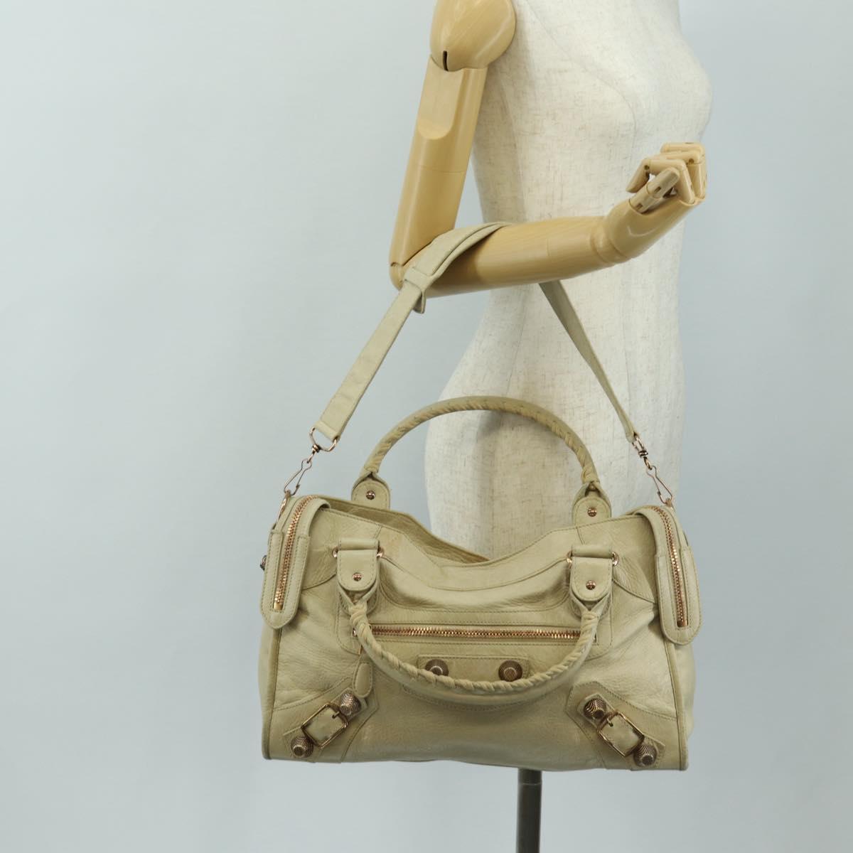 BALENCIAGA The Giant City Hand Bag Leather 2way Ivory Gold Auth 185343M