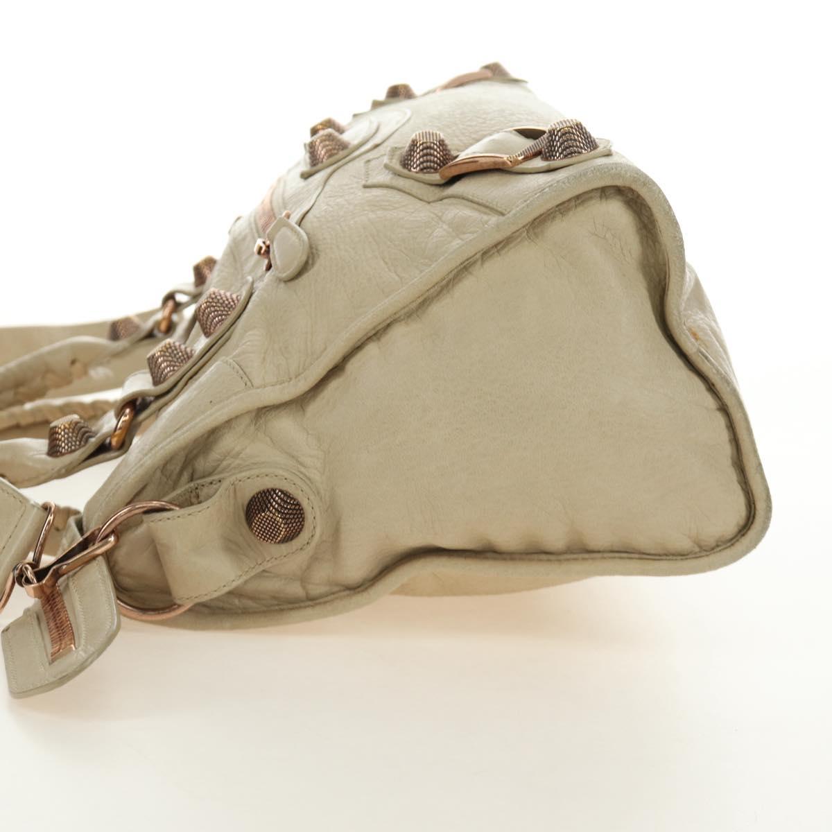 BALENCIAGA The Giant City Hand Bag Leather 2way Ivory Gold Auth 185343M