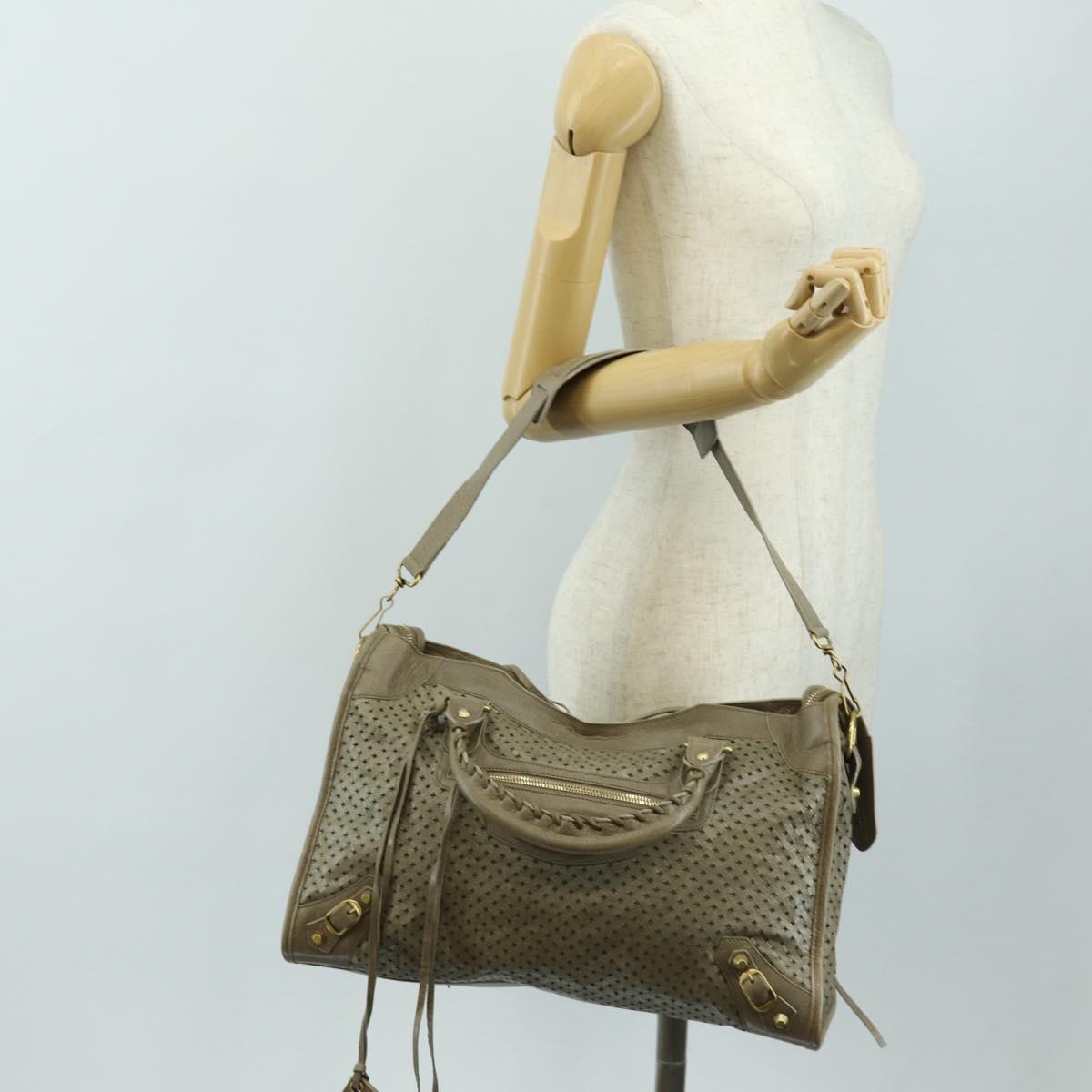 BALENCIAGA The City Hand Bag Leather 2way Beige Gold 115748 Auth 185344M