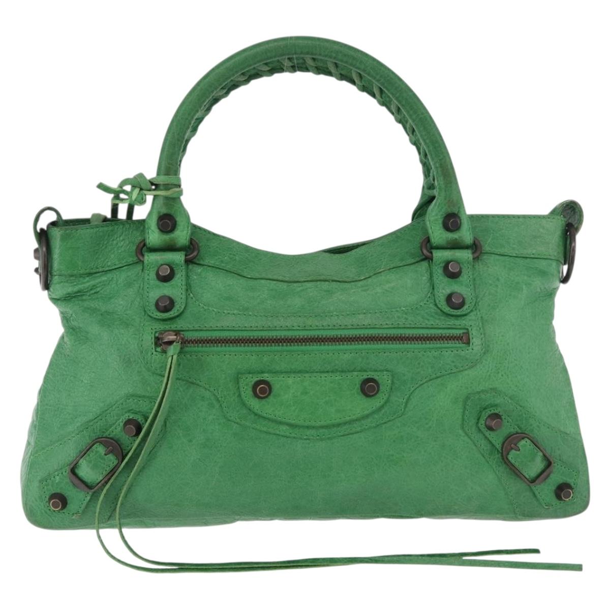 BALENCIAGA The City Hand Bag Leather 2way Green 103208 Auth 185361M