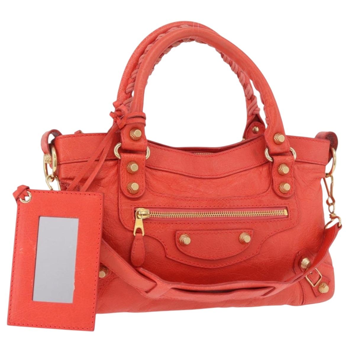 BALENCIAGA The First Hand Bag Leather 2way Orange Gold 285433 Auth 185363V