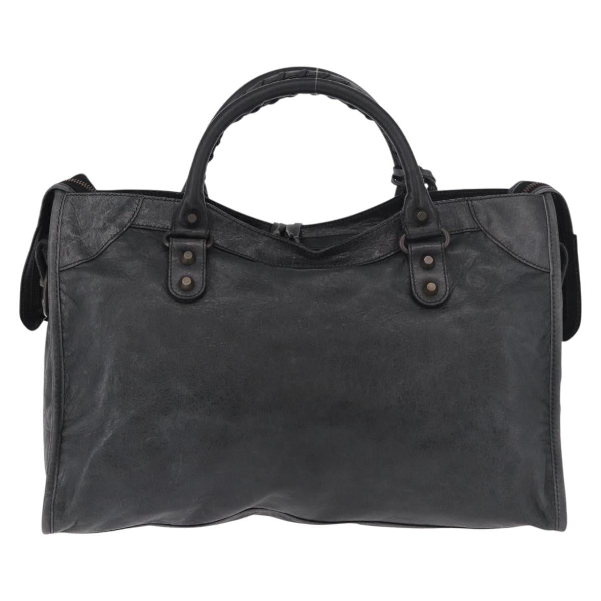 BALENCIAGA The City Hand Bag Leather 2way Black 115748 Auth 185364SAM