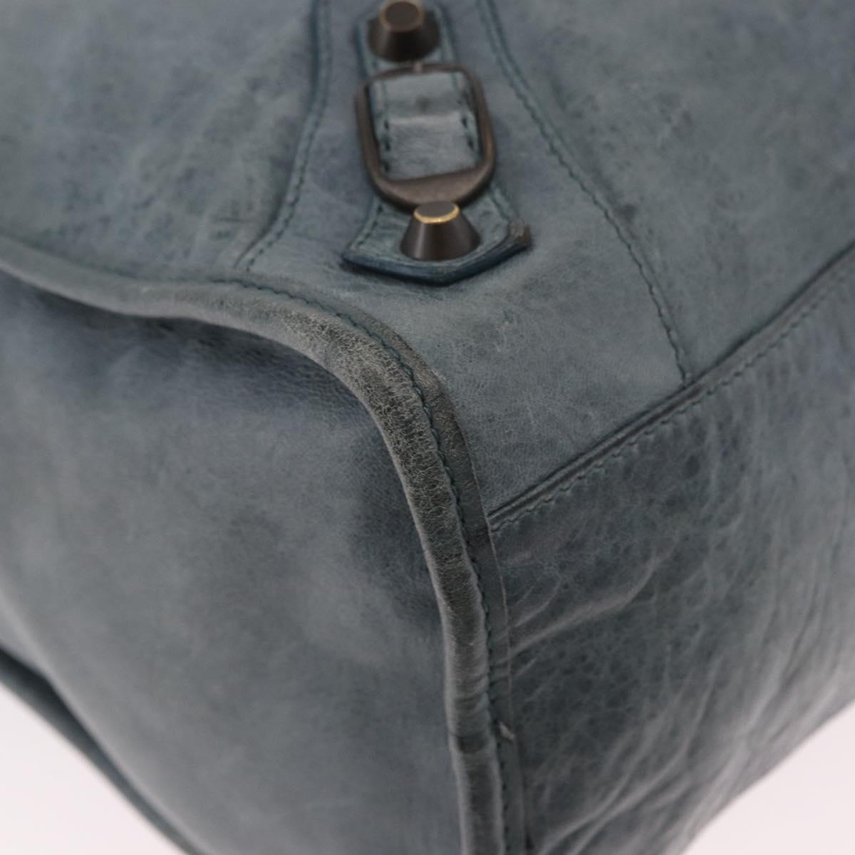 BALENCIAGA The City Bag Leather 2way Light Blue Gold Silver 115748 Auth 185367V