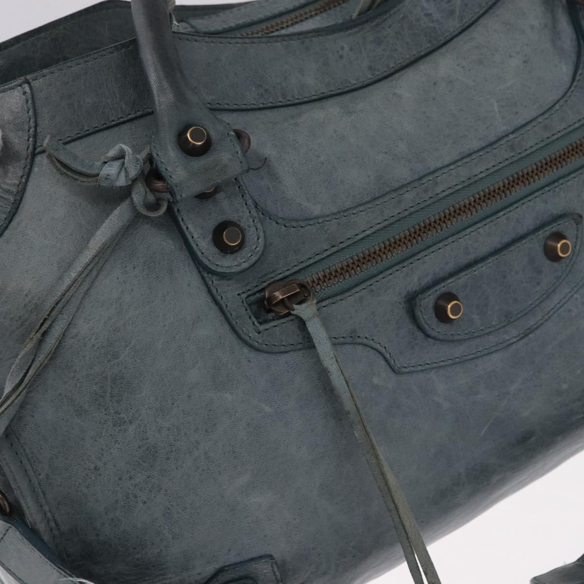 BALENCIAGA The City Bag Leather 2way Light Blue Gold Silver 115748 Auth 185367V