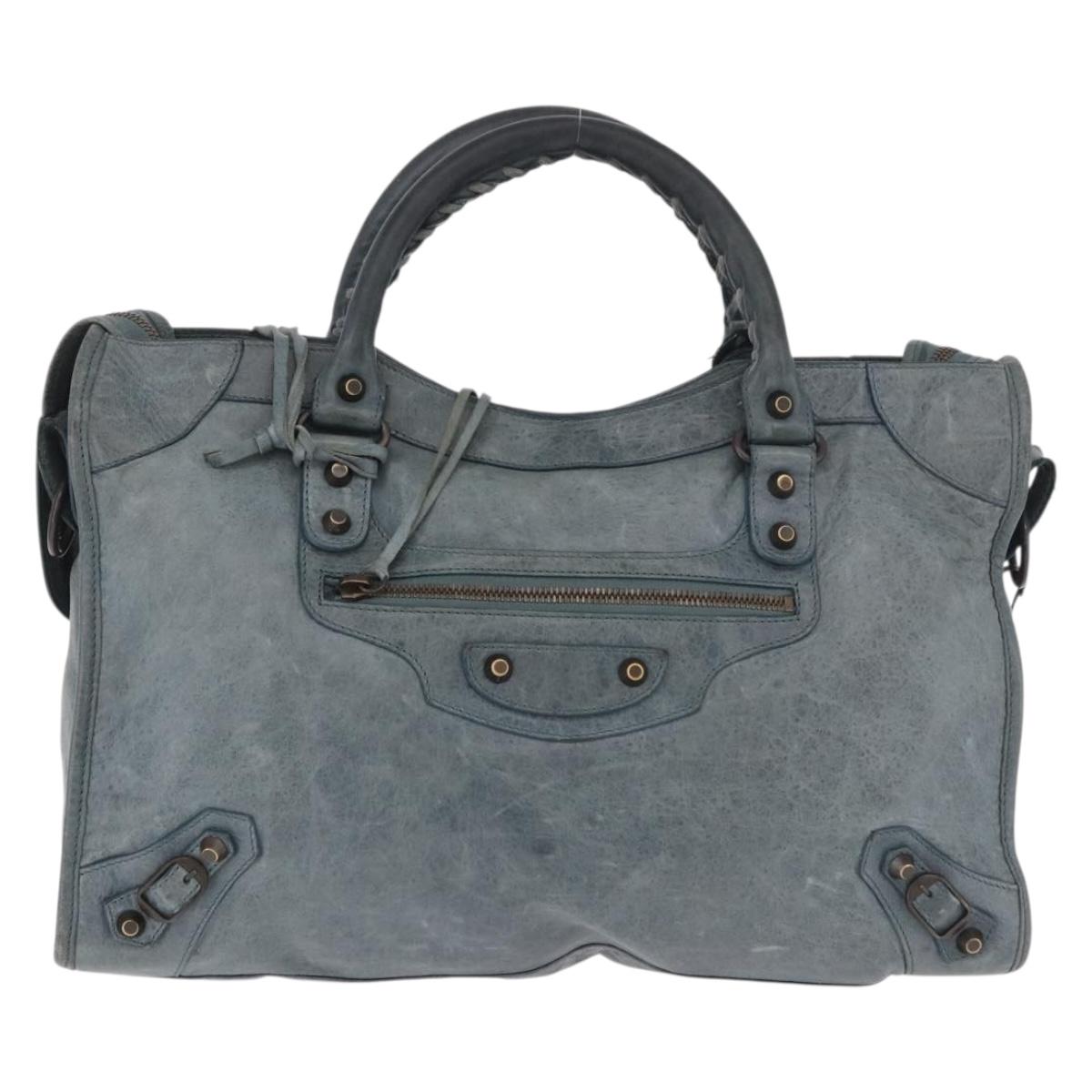 BALENCIAGA The City Bag Leather 2way Light Blue Gold Silver 115748 Auth 185367V