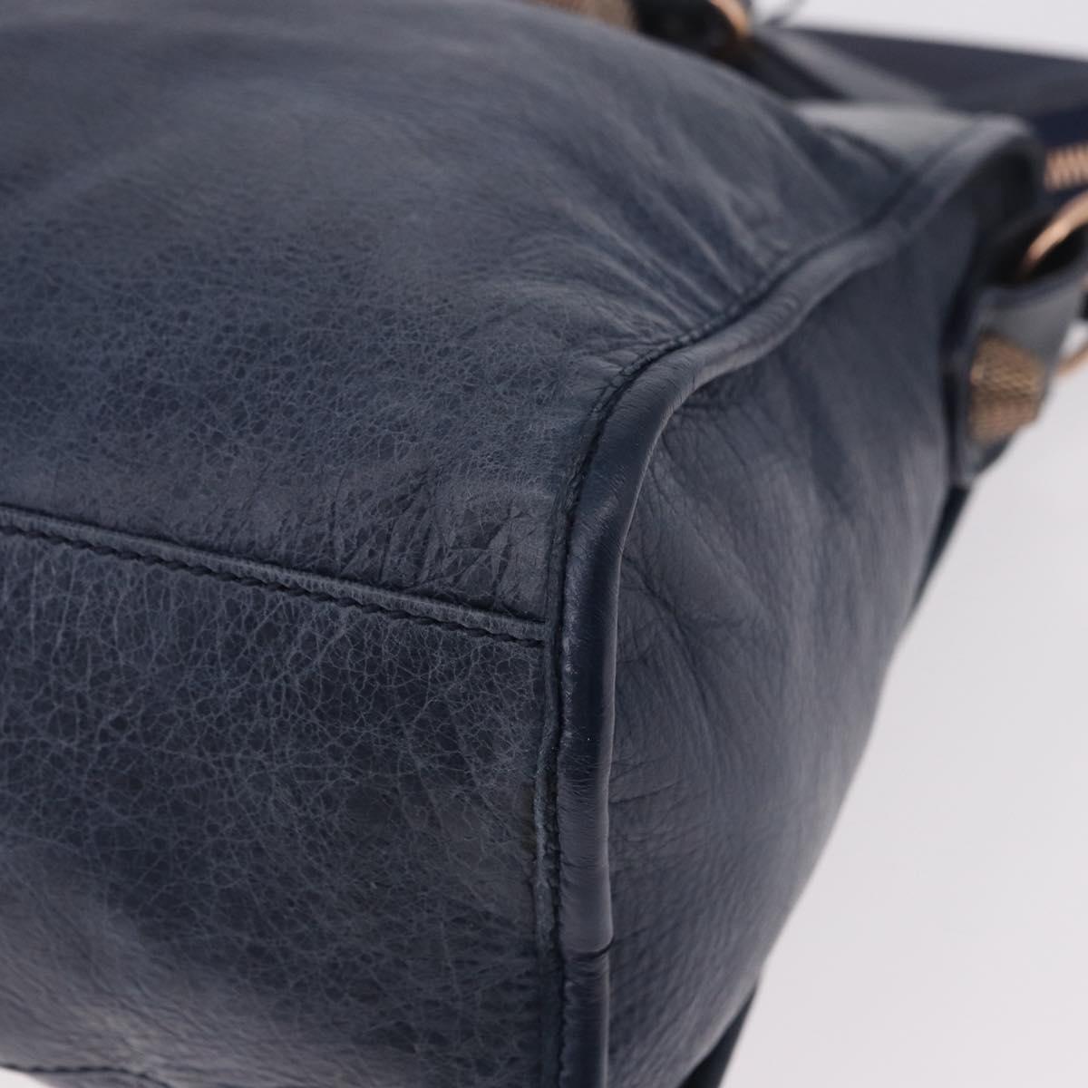 BALENCIAGA The Giant City Hand Bag Leather 2way Navy Gold 173084 Auth 185368SAM