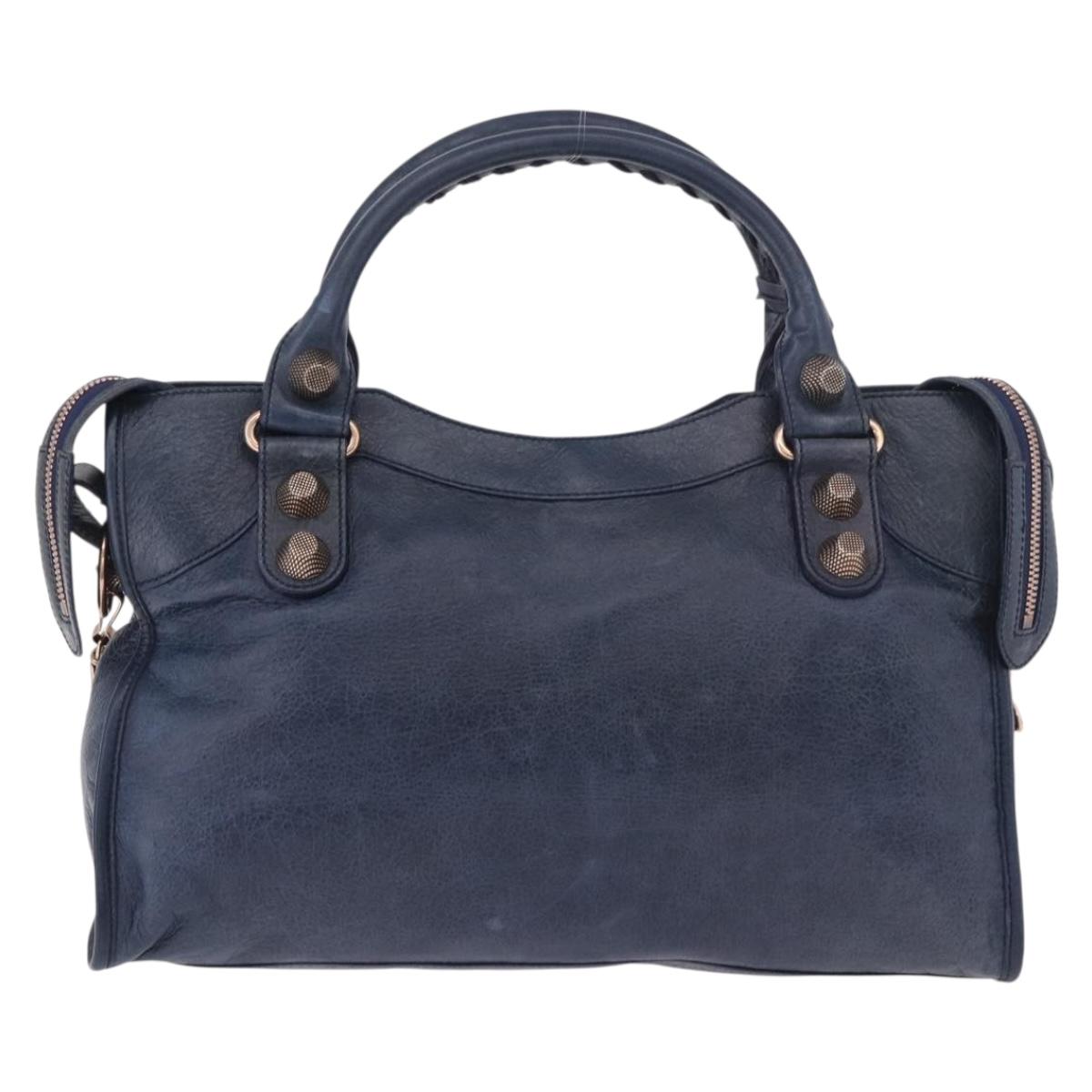 BALENCIAGA The Giant City Hand Bag Leather 2way Navy Gold 173084 Auth 185368SAM