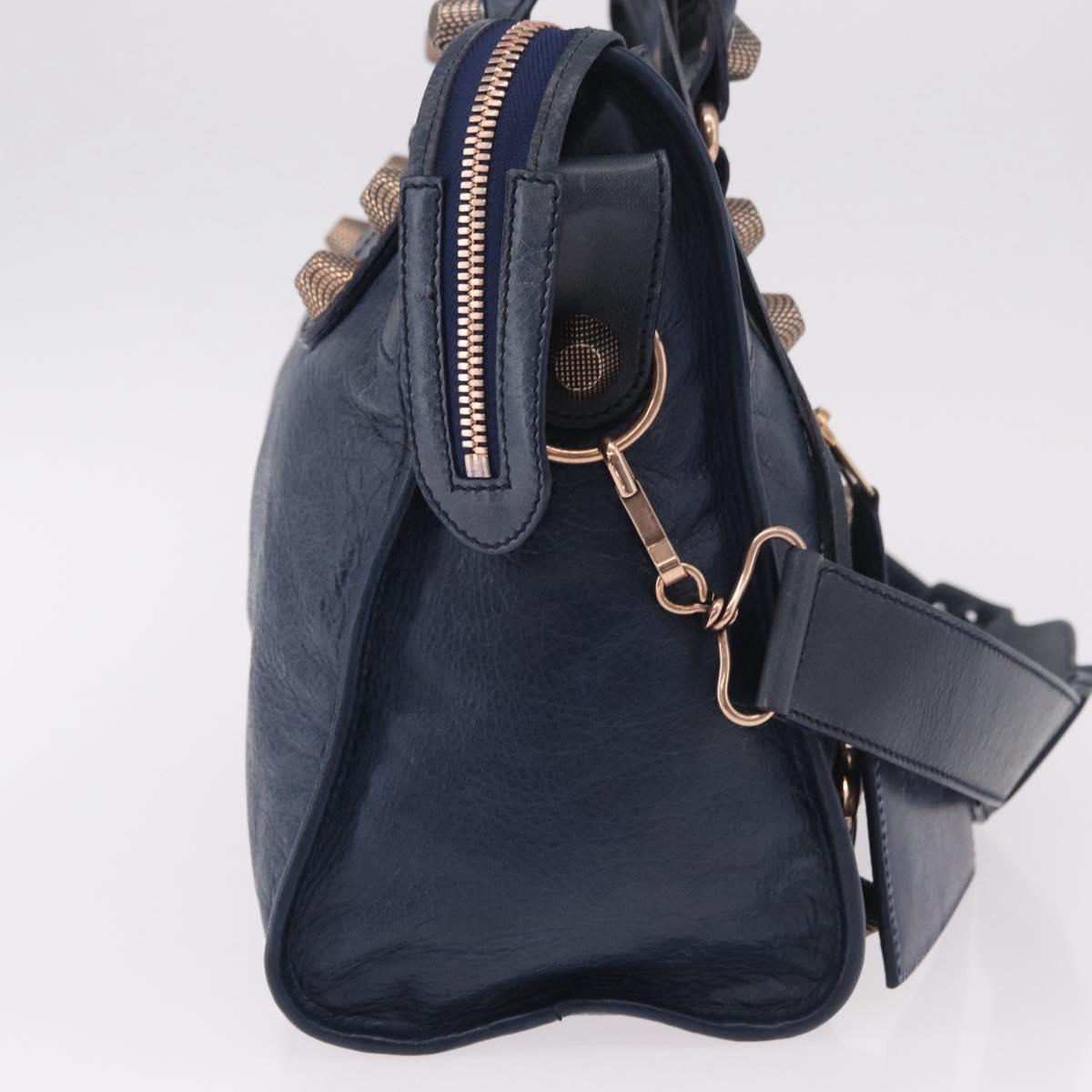 BALENCIAGA The Giant City Hand Bag Leather 2way Navy Gold 173084 Auth 185368SAM