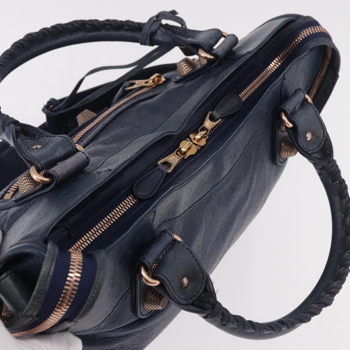 BALENCIAGA The Giant City Hand Bag Leather 2way Navy Gold 173084 Auth 185368SAM
