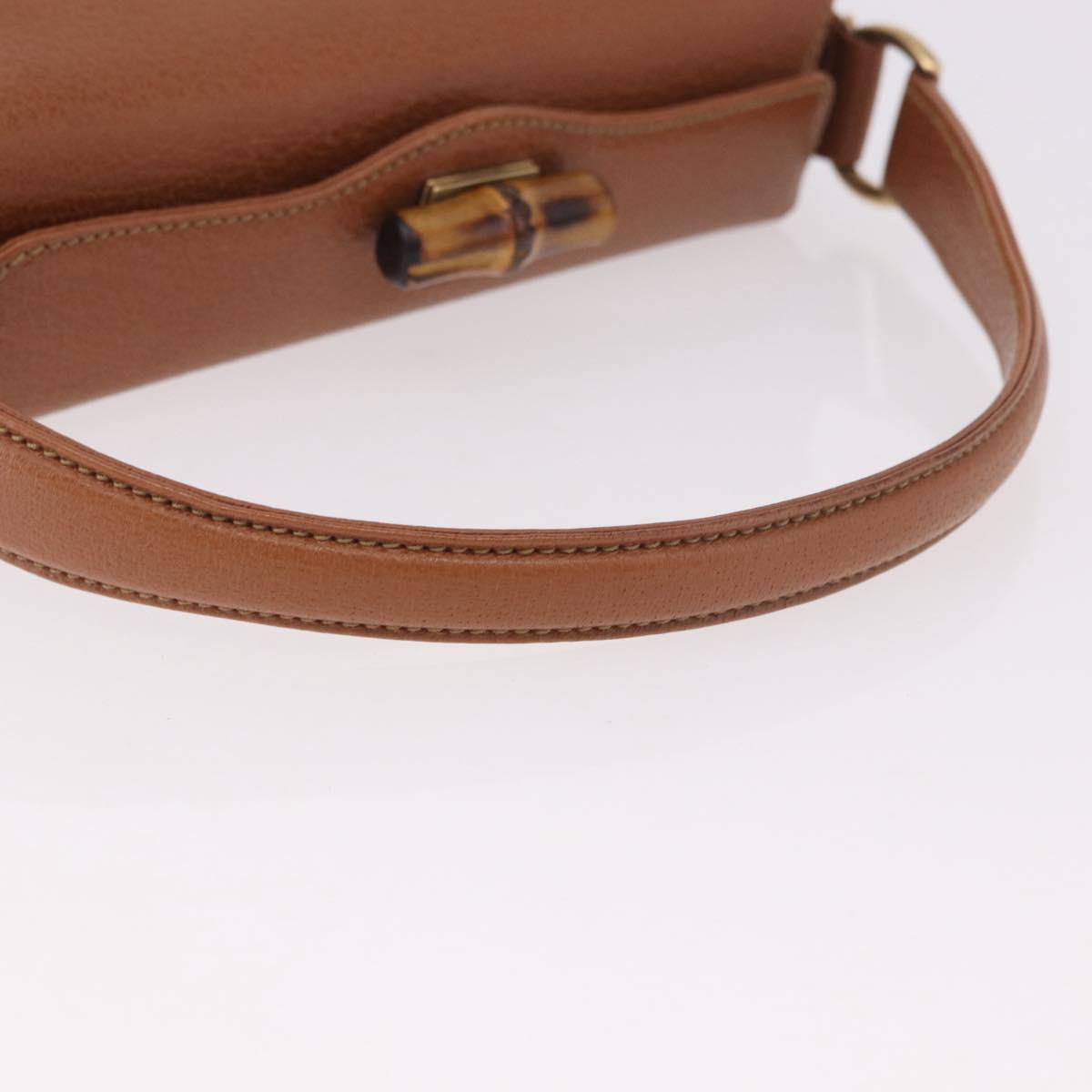 GUCCI Bamboo Hand Bag Leather 2way Brown Gold Auth 185369