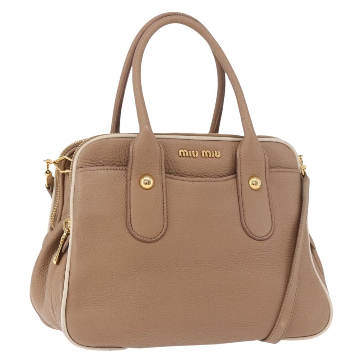 Miu Miu Hand Bag Leather 2way Beige Gold Auth 185372V