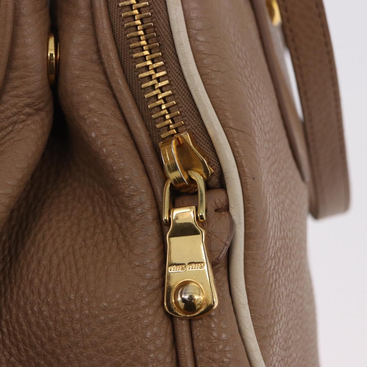 Miu Miu Hand Bag Leather 2way Beige Gold Auth 185372V