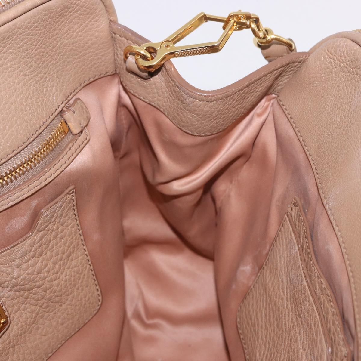 Miu Miu Hand Bag Leather 2way Beige Gold Auth 185372V